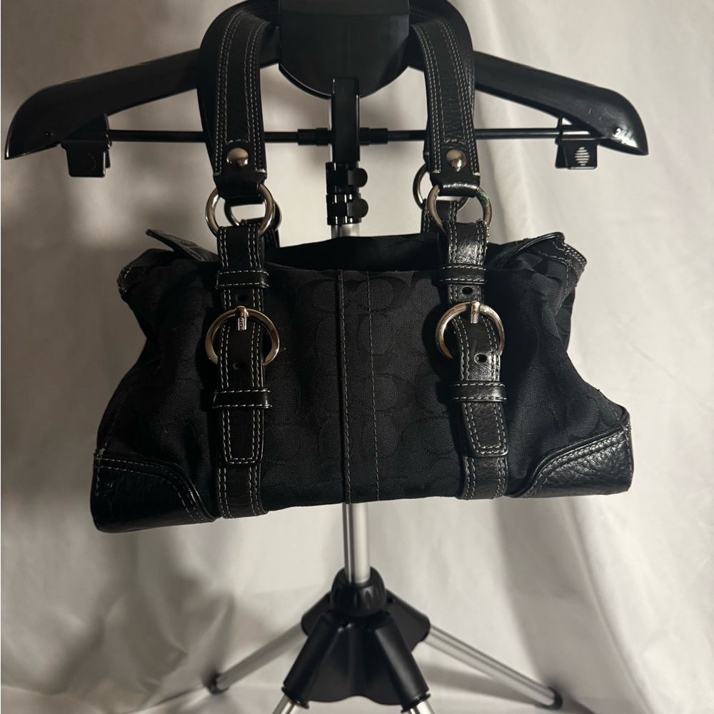 Coach Black Shoulder Bag with Buckle Accents